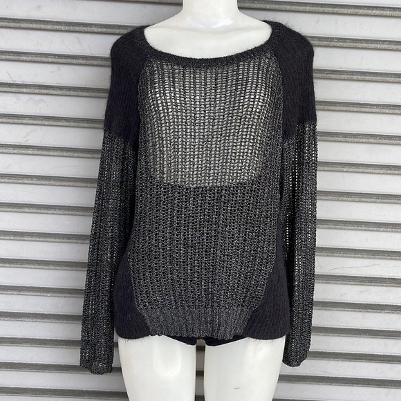 Ellen Fisher The Fisher Project Long Sleeve Gray/Black Metallic Sweater Size M - Picture 3 of 12